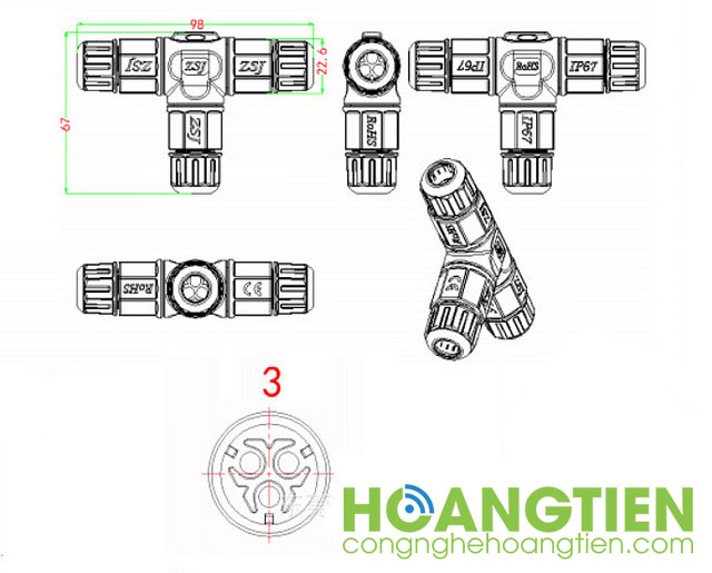 Cút nối dây điện chữ T chống nước IP67 ST20