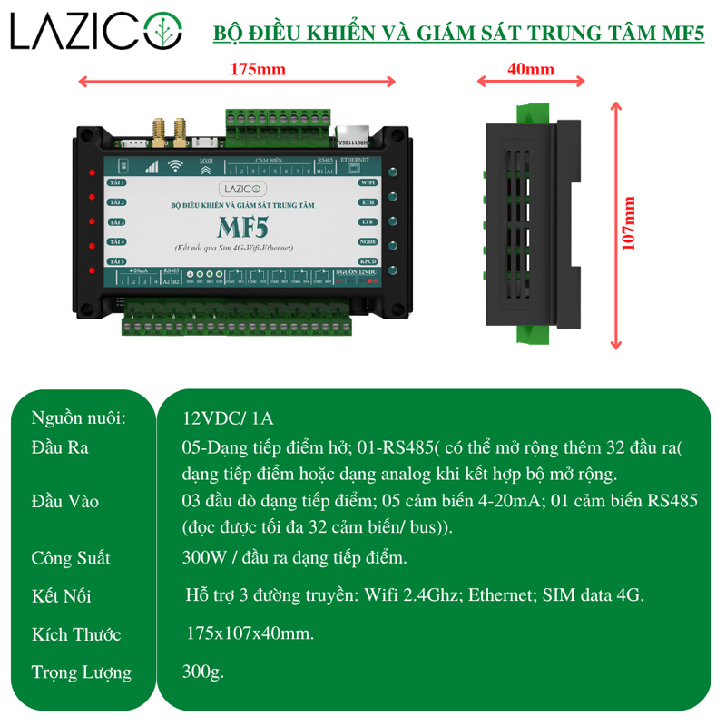 Bộ điều khiển và giám sát trung tâm 4G/ Wifi Lazico MF5