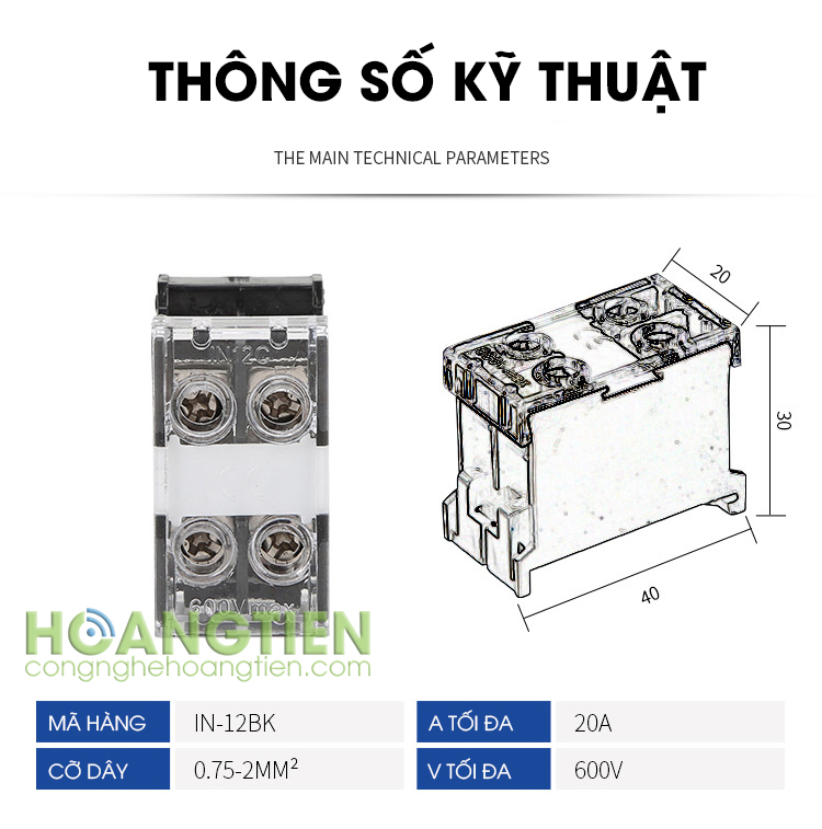 Cầu đấu dây điện 4 cổng 2 đầu IN-12BK