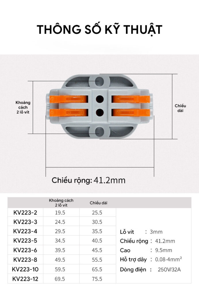 Cút nối dây điện nhanh KV223
