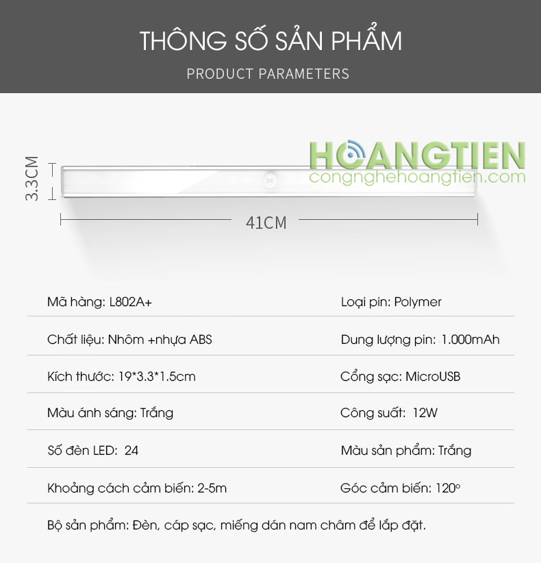 Đèn LED cảm ứng chuyển động dùng pin sạc L802A Plus