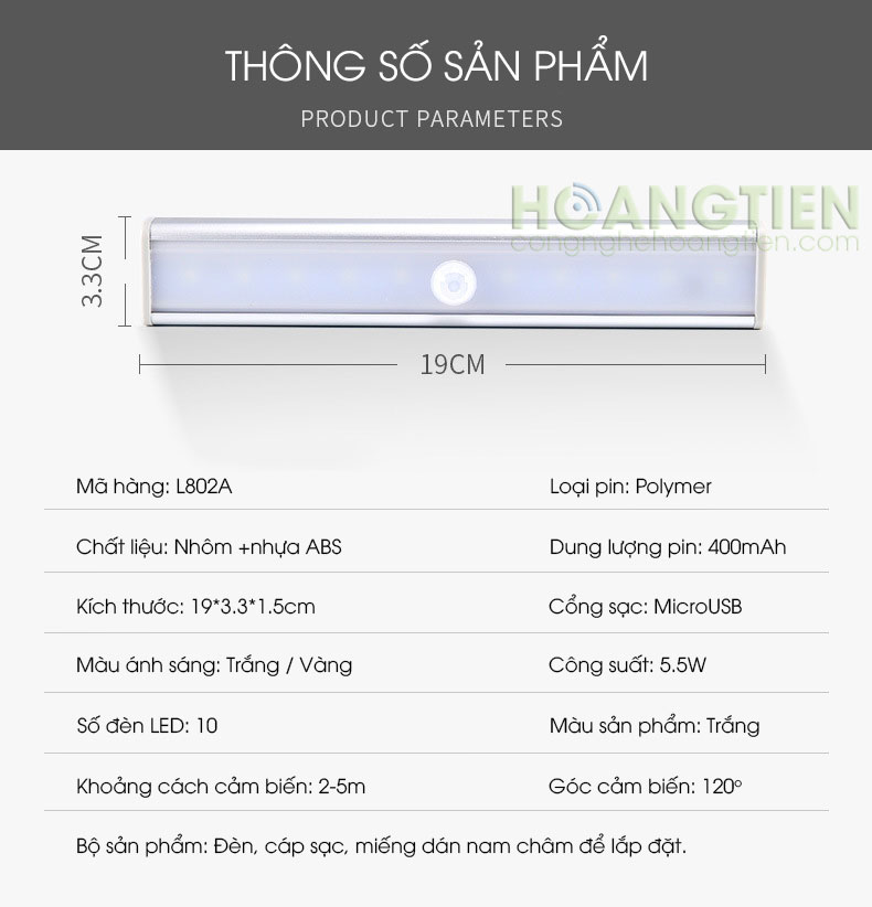 Đèn LED cảm ứng chuyển động dùng pin sạc L802A