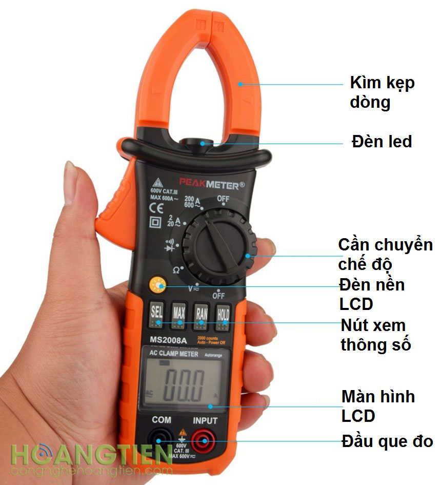 Đồng hồ ampe kìm điện tử PEAKMETER PM2008