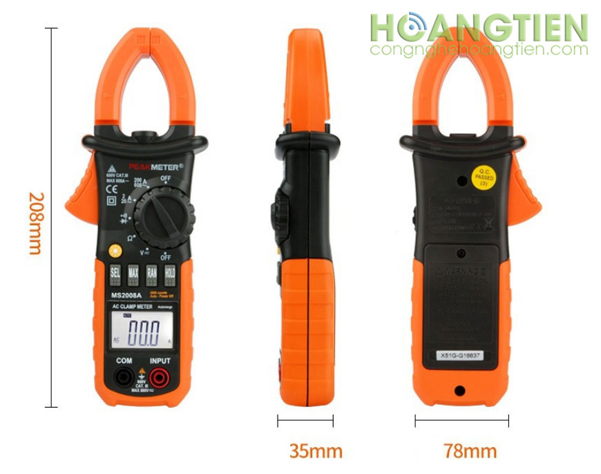Đồng hồ ampe kìm điện tử PEAKMETER PM2008